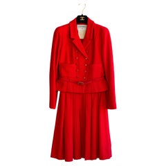 Chanel Vintage Spring/Summer 1995 Parisian Red Gold Belted 95P Jacket Skirt Suit