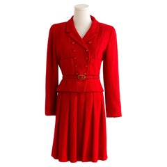 Chanel Vintage Spring/Summer 1995 Parisian Red Gold Belted 95P Jacket Skirt Suit