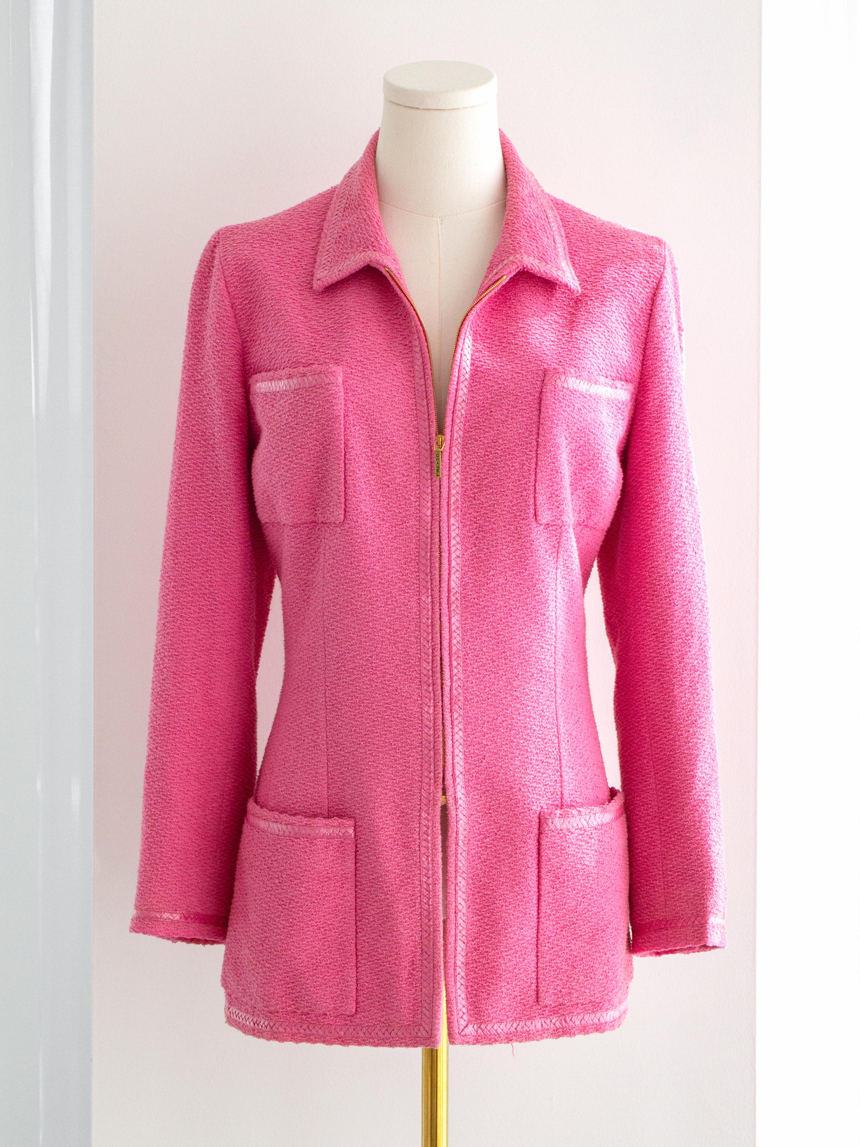Chanel Vintage Frühjahr/Sommer 1995 Rosa Barbie Gold Zip Tweed 95P Jacke Damen