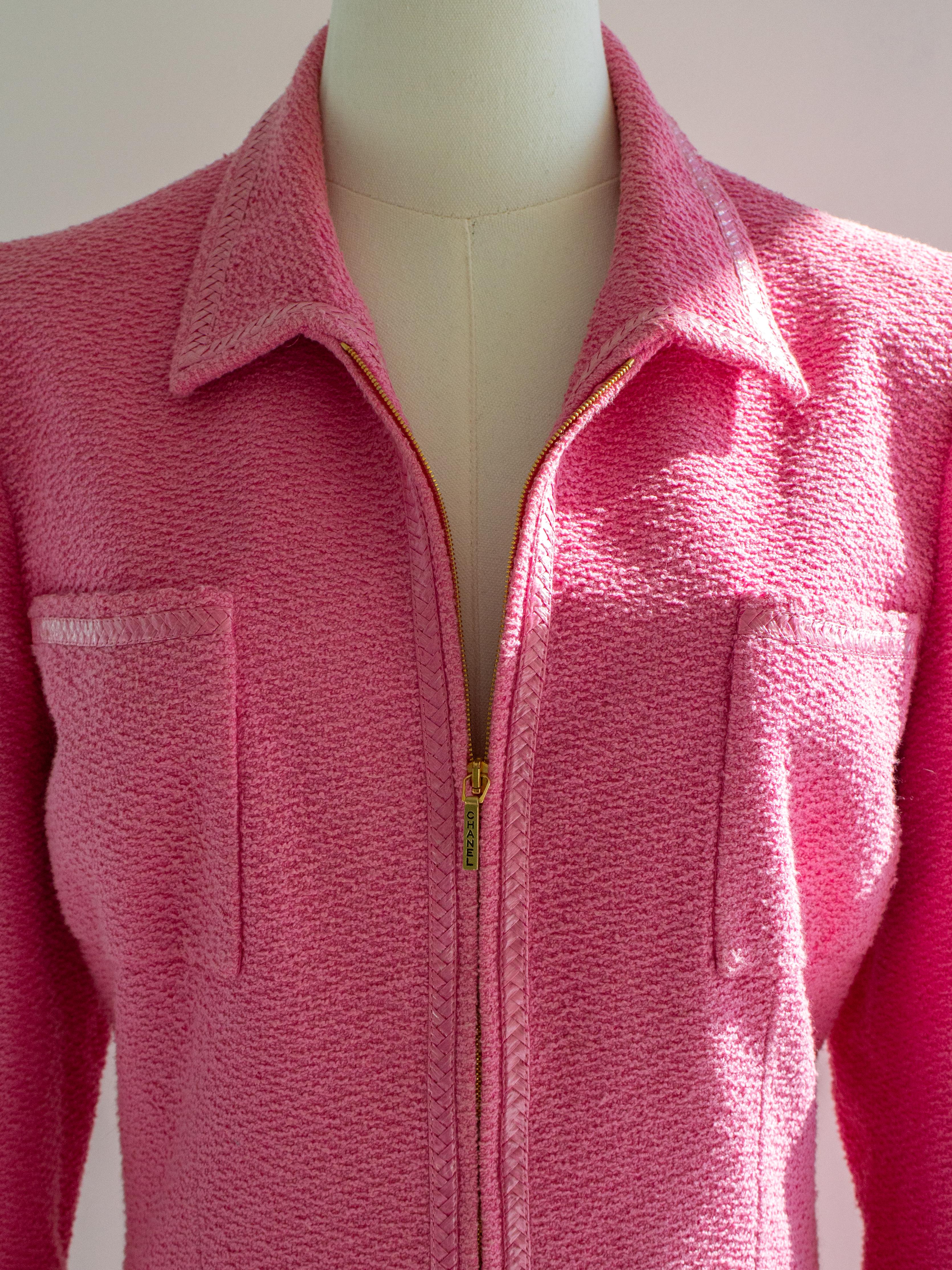 Chanel Vintage Frühjahr/Sommer 1995 Rosa Barbie Gold Zip Tweed 95P Jacke 2