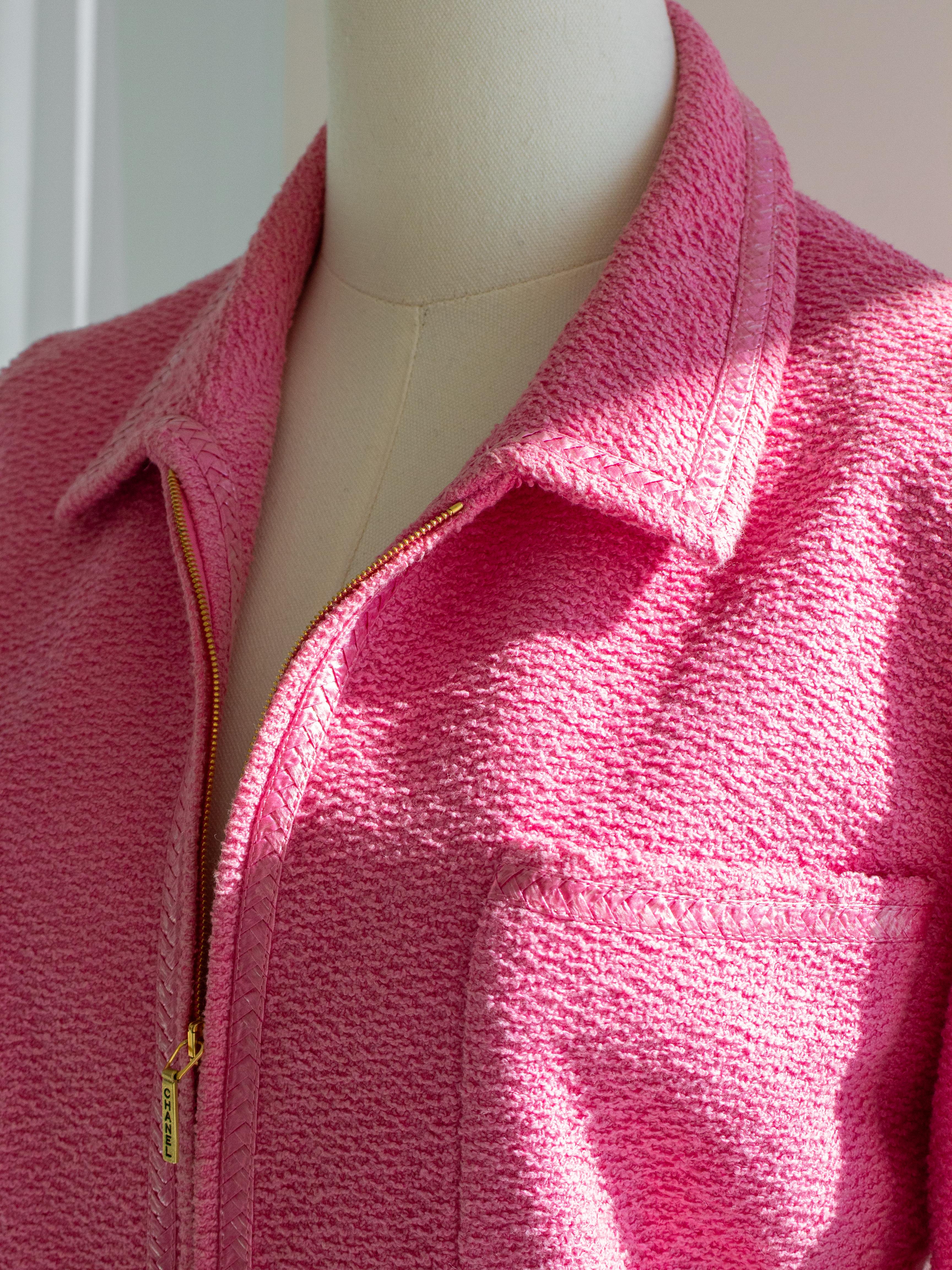Chanel Vintage Frühjahr/Sommer 1995 Rosa Barbie Gold Zip Tweed 95P Jacke 3
