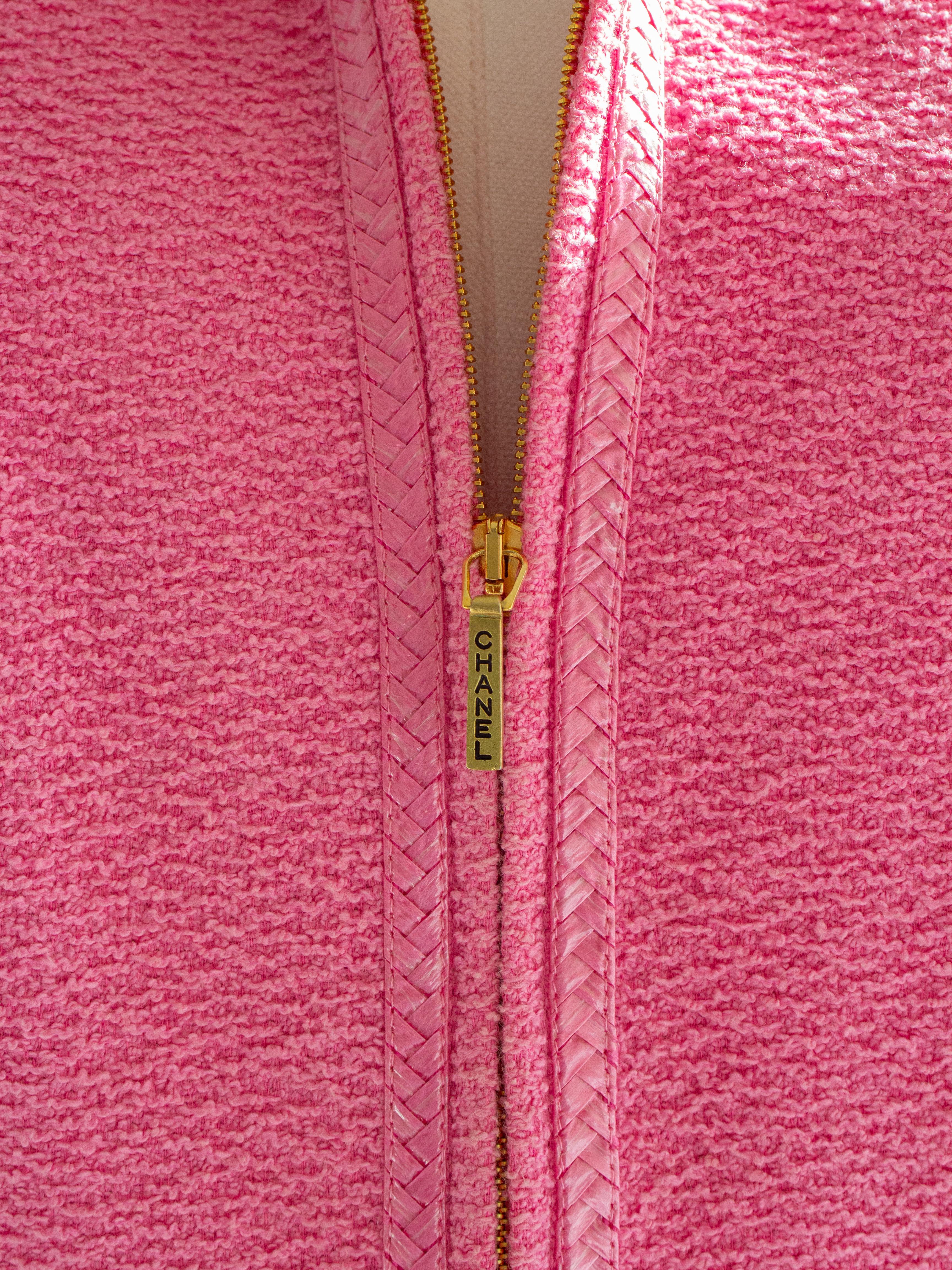 Chanel Vintage Frühjahr/Sommer 1995 Rosa Barbie Gold Zip Tweed 95P Jacke 4