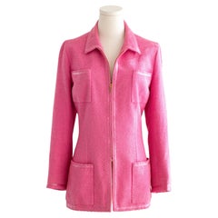 Chanel Vintage Spring/Summer 1995 Pink Barbie Gold Zip Tweed 95P Jacket