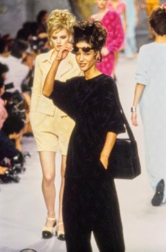 Chanel Vintage Spring/Summer 1996 Black CC Logo Velour T-Shirt Top