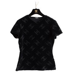 Chanel Vintage Spring/Summer 1996 Black CC Logo Velour T-Shirt Top