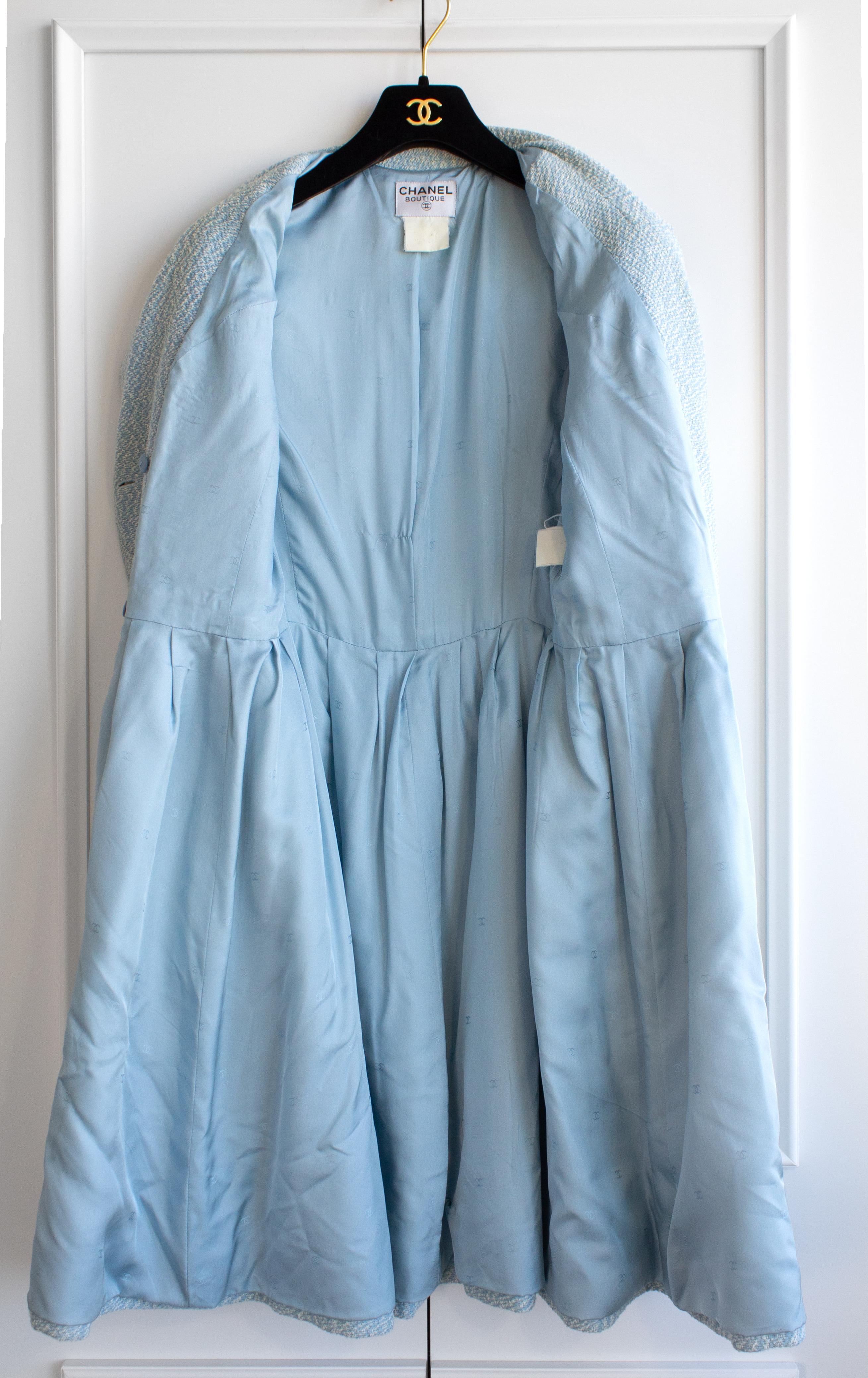 Chanel Vintage Spring/Summer 1996 Light Blue CC Tweed 96P Coat Dress 8