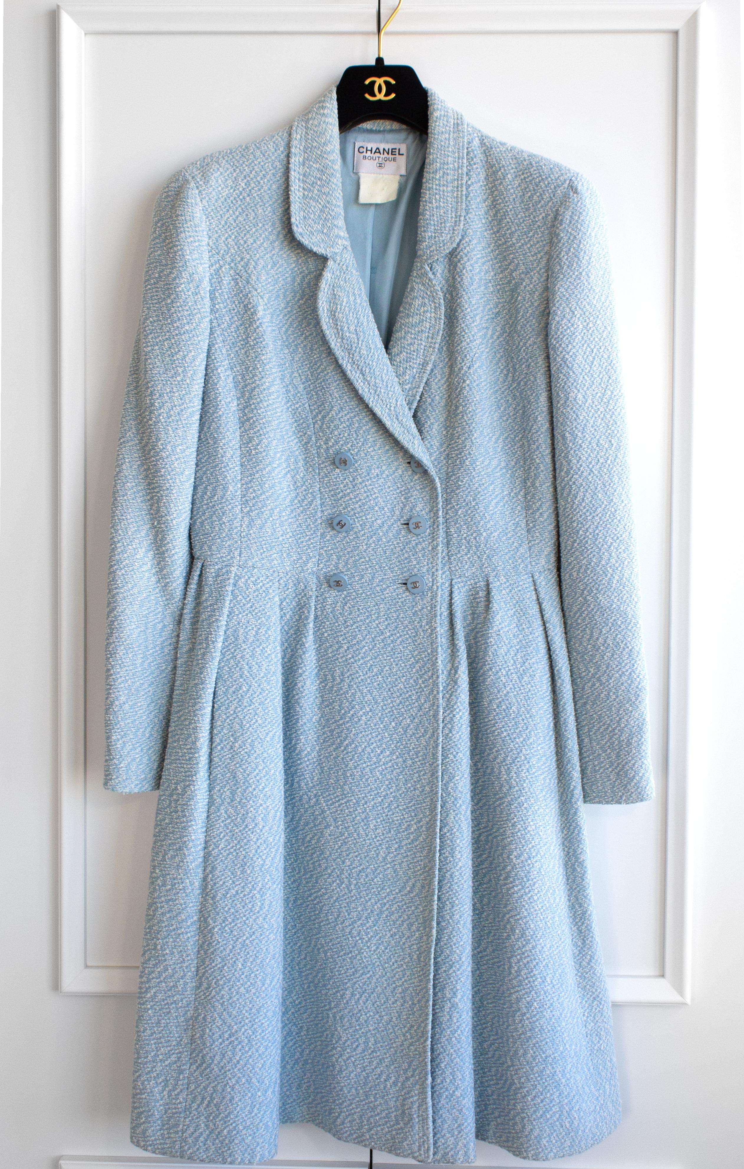 Chanel Vintage Spring/Summer 1996 Light Blue CC Tweed 96P Coat Dress 1