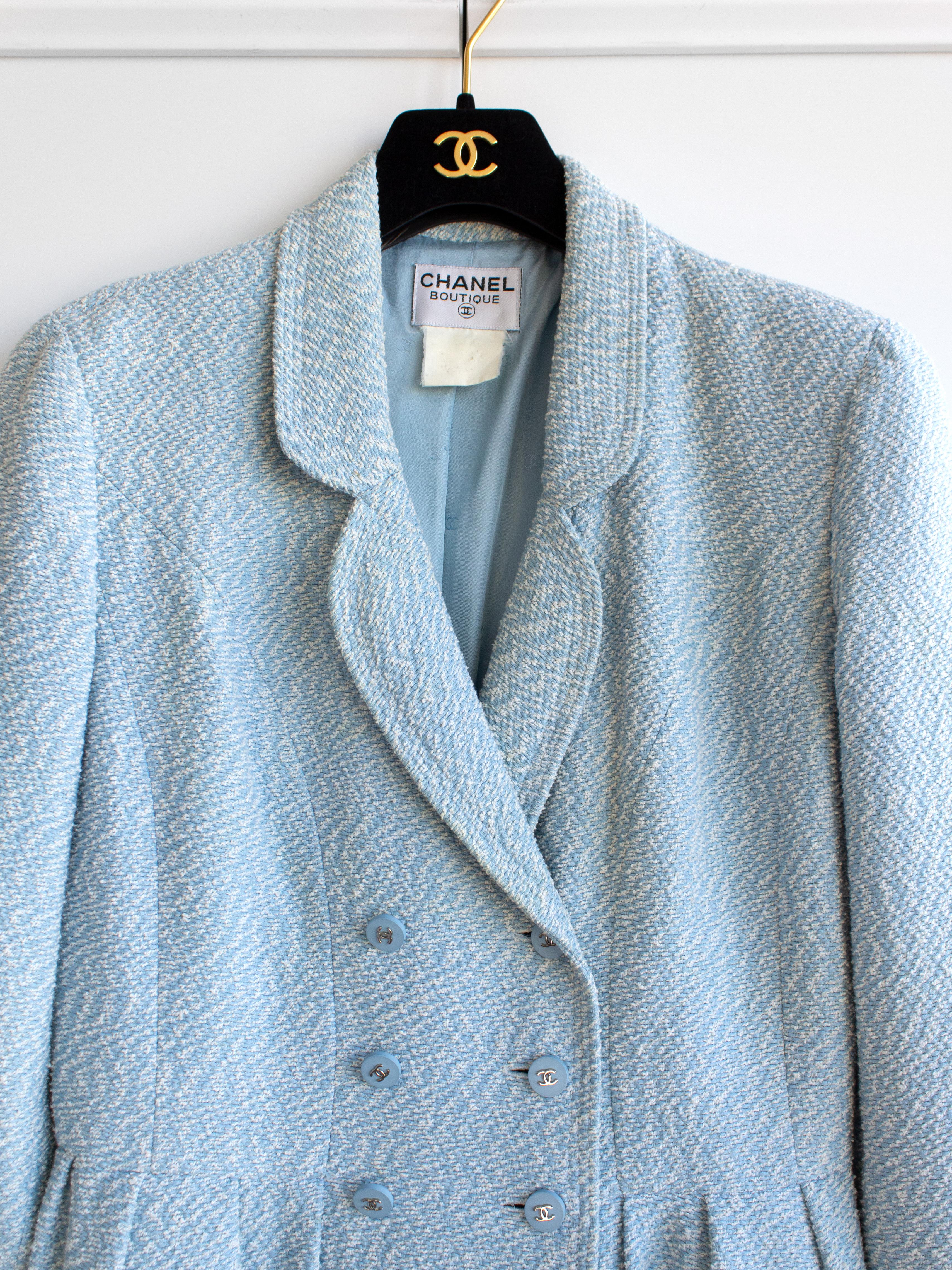 Chanel Vintage Spring/Summer 1996 Light Blue CC Tweed 96P Coat Dress 3