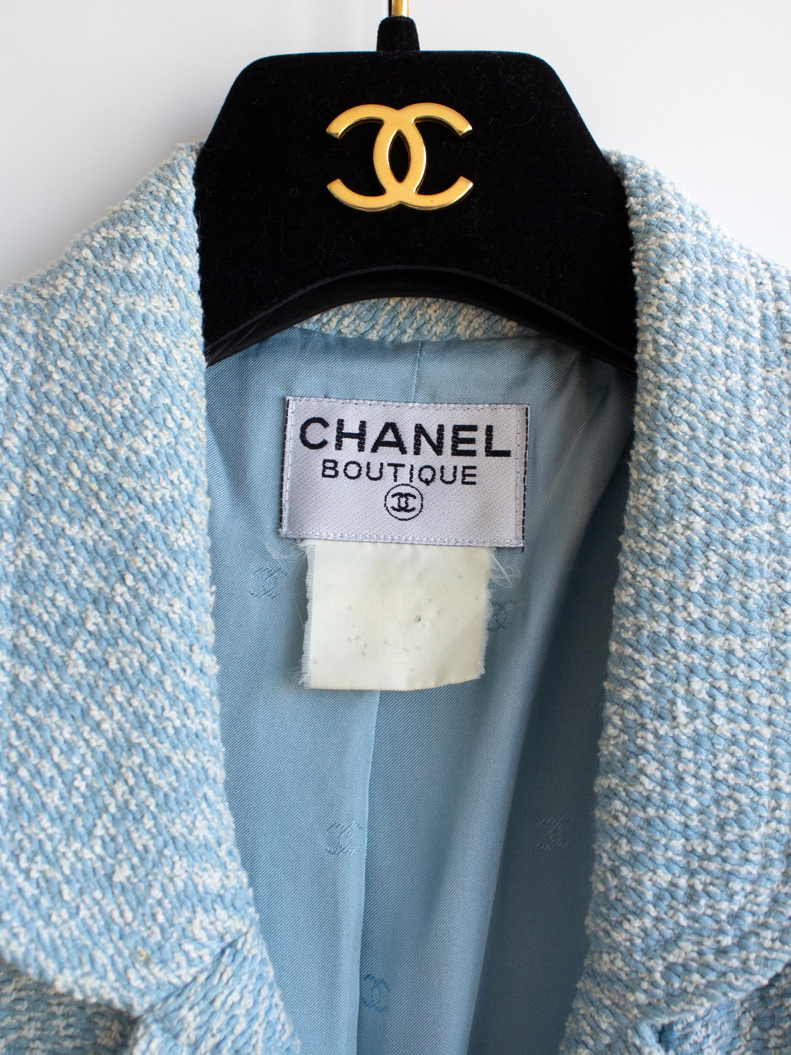 Chanel Vintage Spring/Summer 1996 Light Blue CC Tweed 96P Coat Dress 4