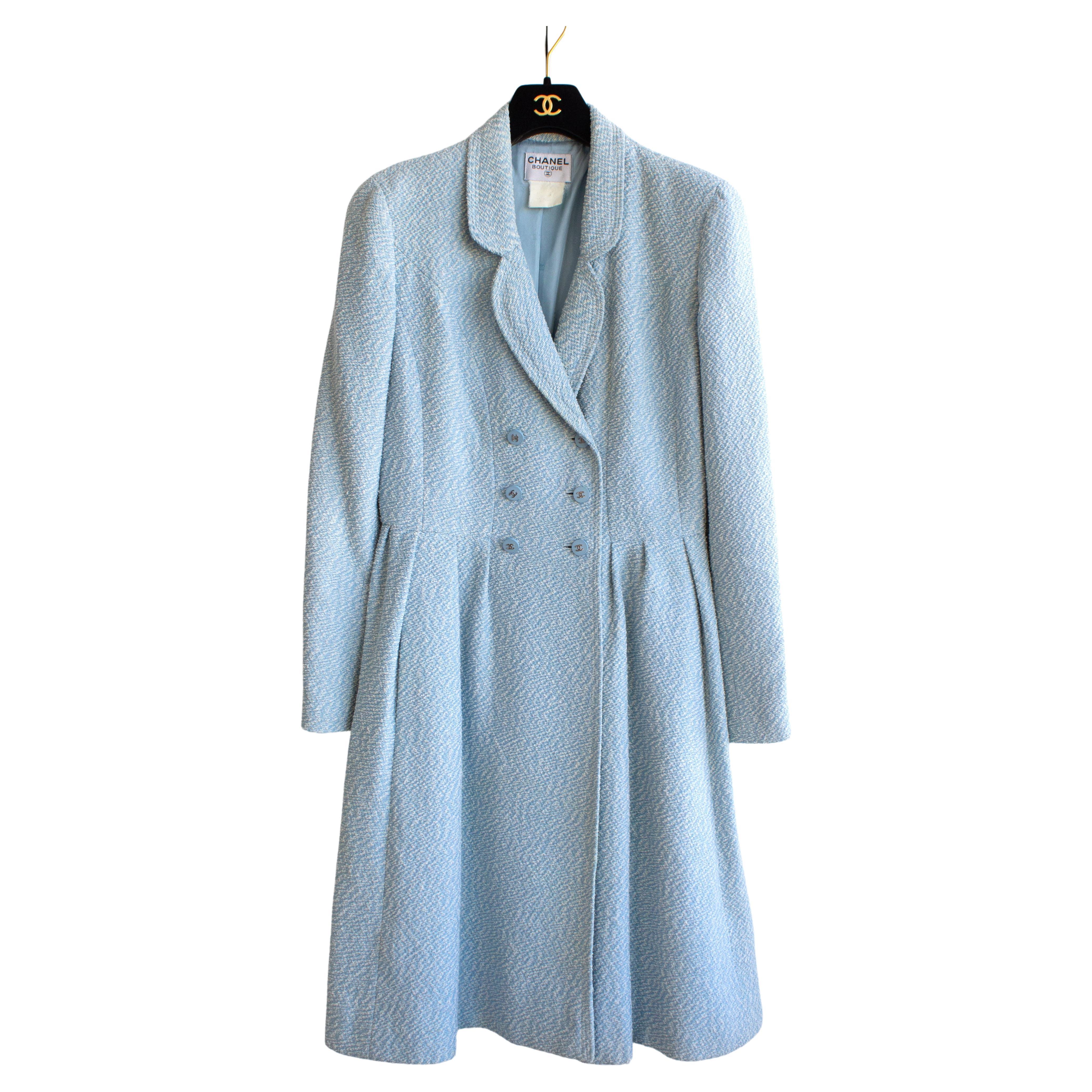 Chanel Vintage Spring/Summer 1996 Light Blue CC Tweed 96P Coat Dress