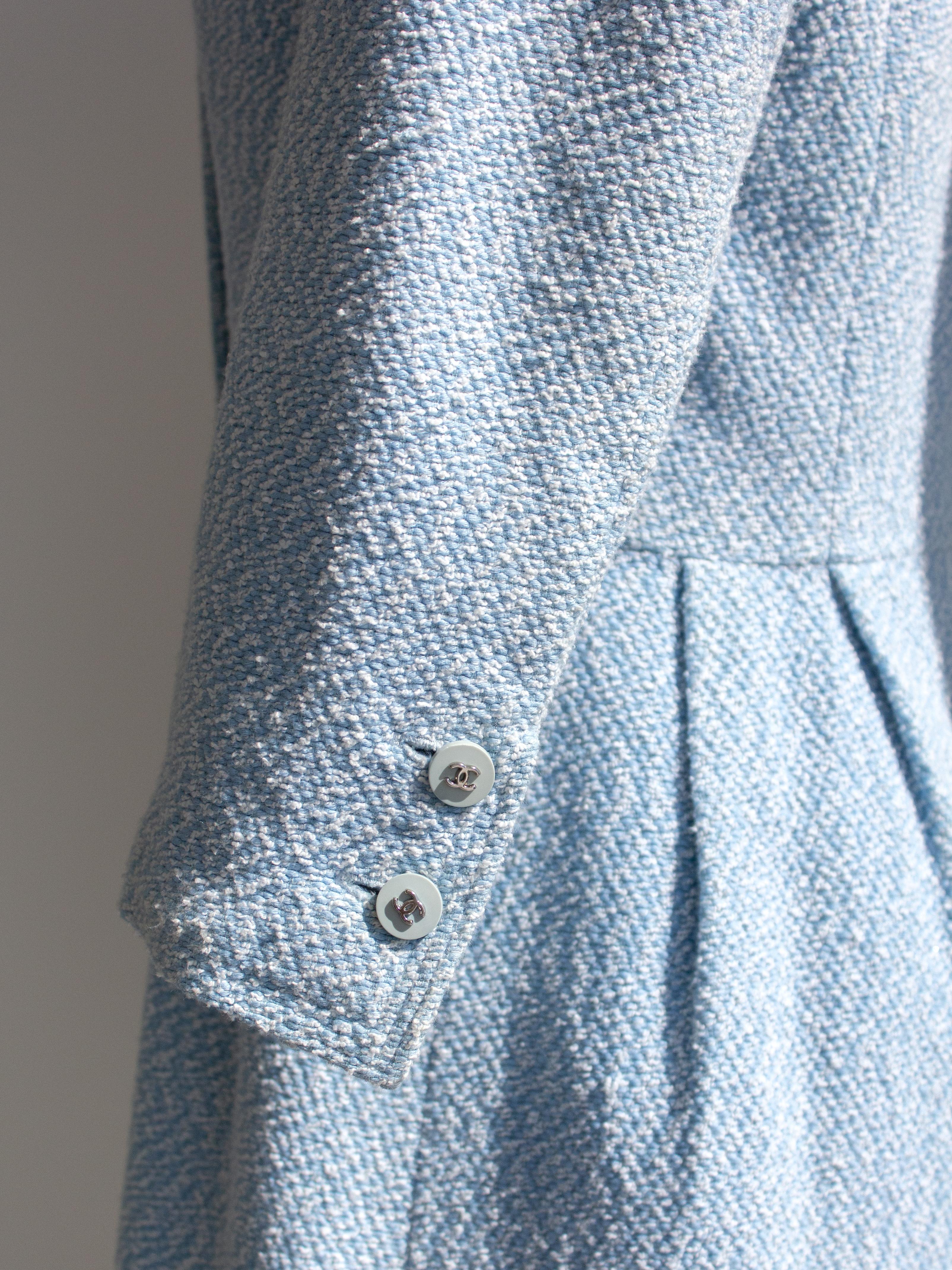 Chanel Vintage Spring/Summer 1996 Light Blue CC Tweed 96P Coat Mini Dress 6
