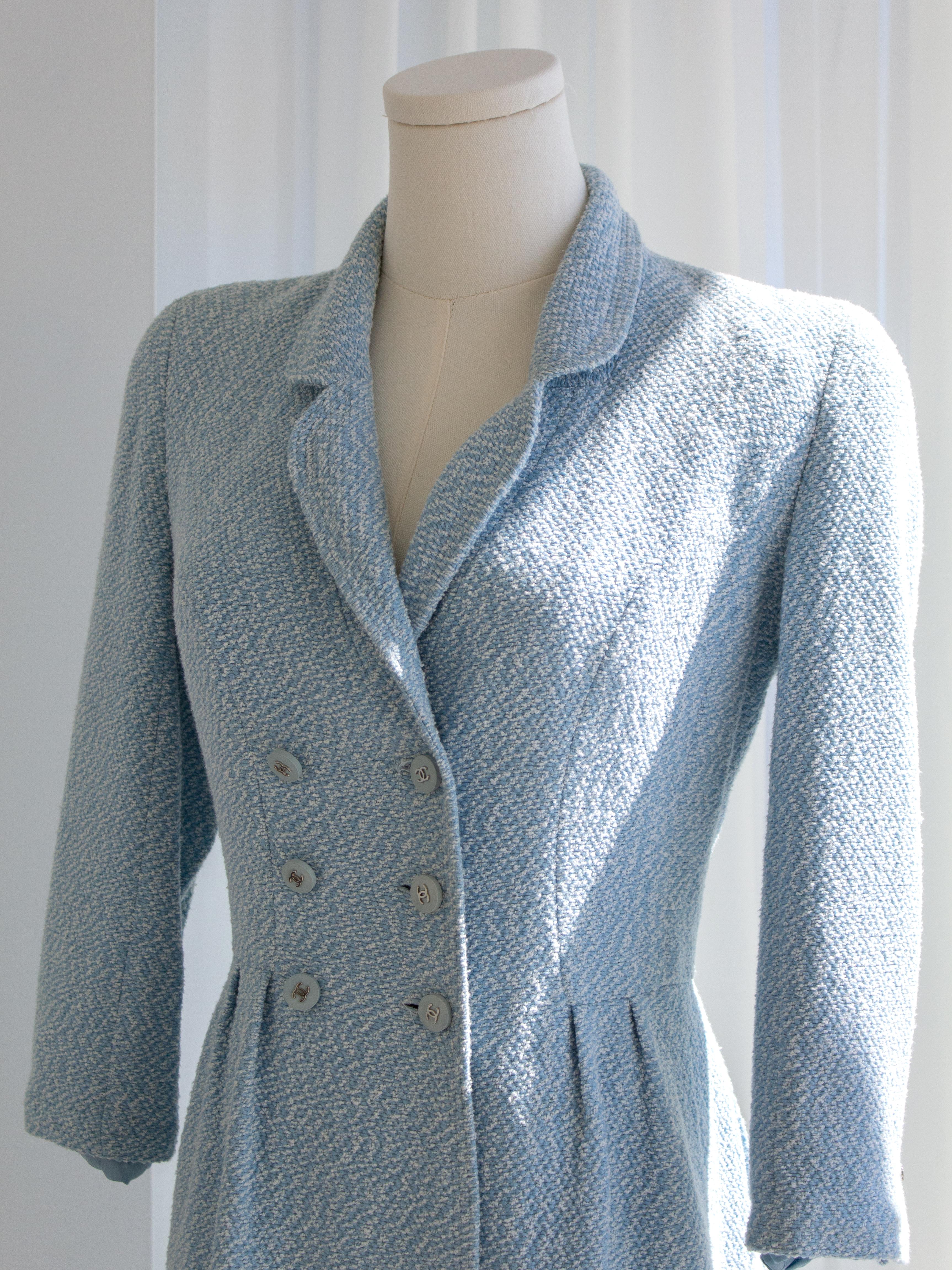 Chanel Vintage Spring/Summer 1996 Light Blue CC Tweed 96P Coat Mini Dress 7