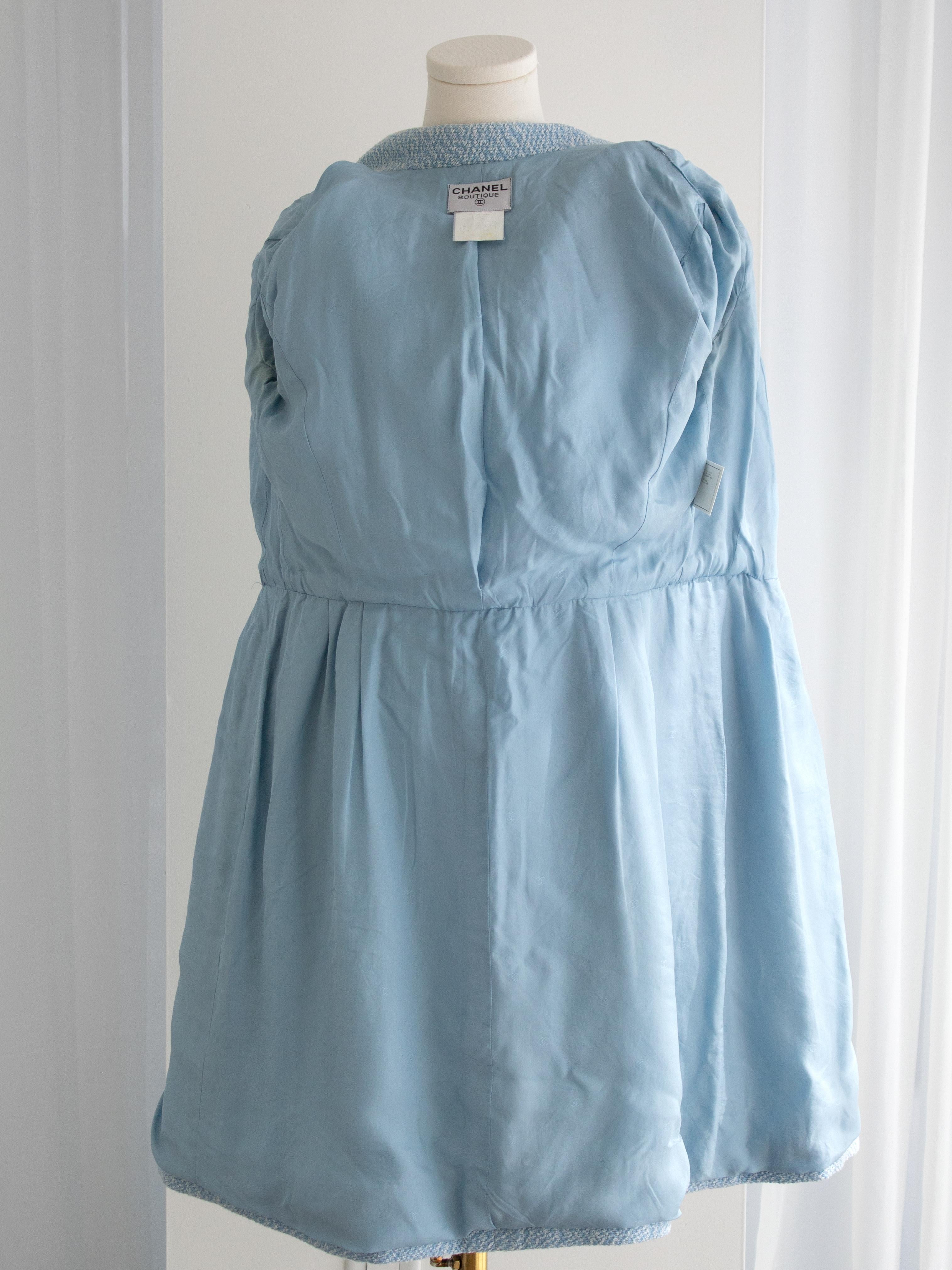 Chanel Vintage Spring/Summer 1996 Light Blue CC Tweed 96P Coat Mini Dress 8