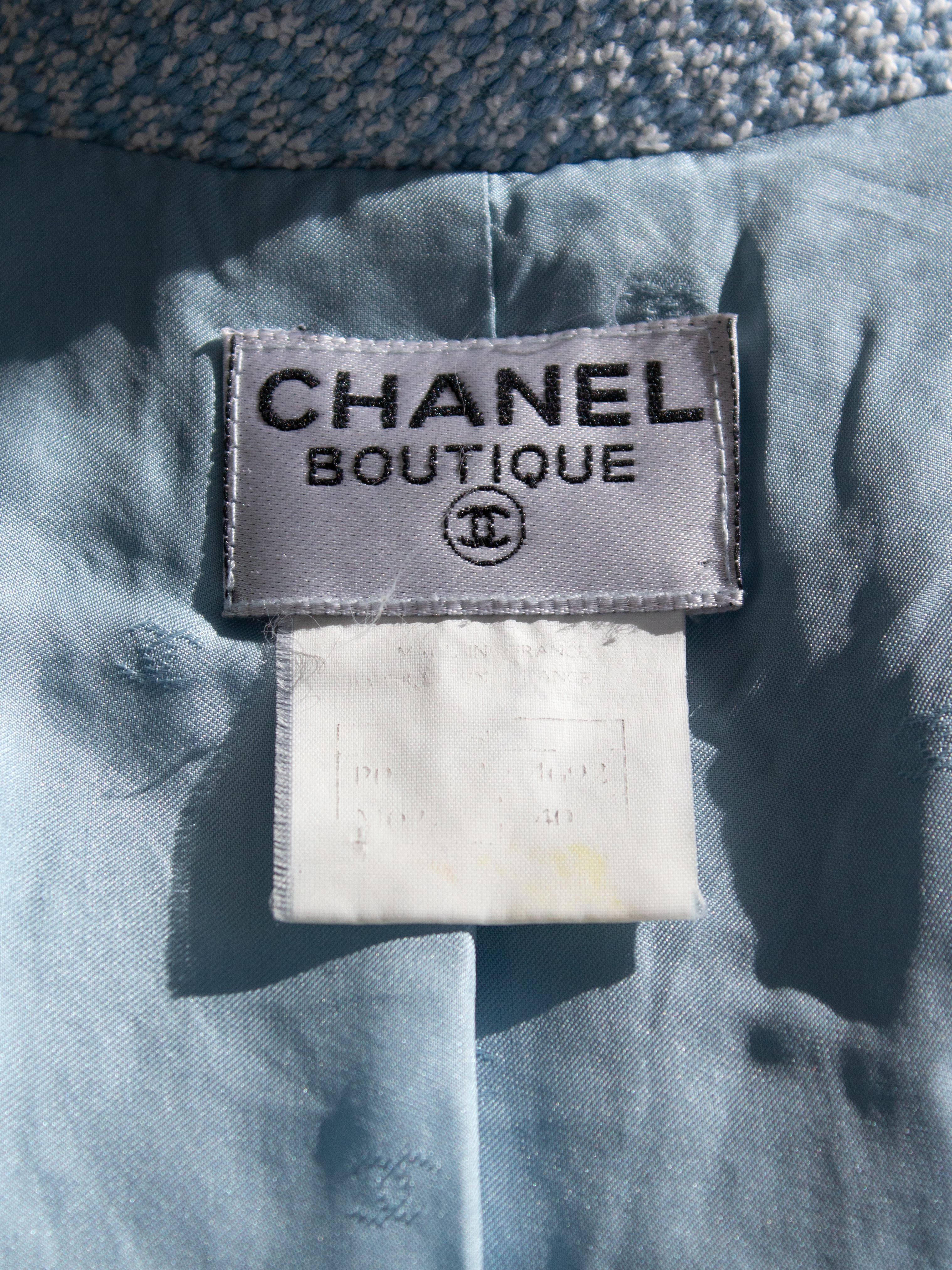 Chanel Vintage Spring/Summer 1996 Light Blue CC Tweed 96P Coat Mini Dress 10