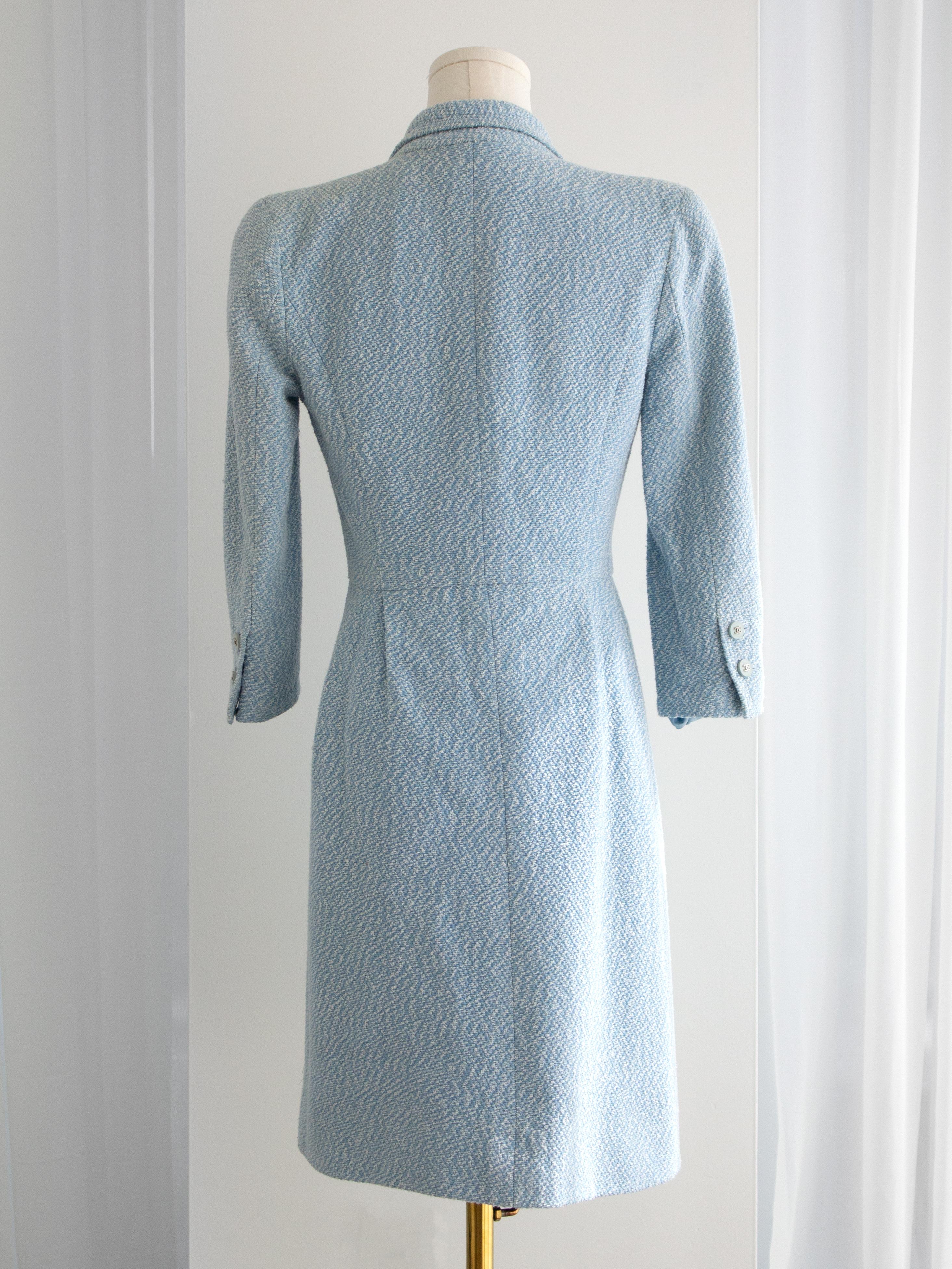 Chanel Vintage Spring/Summer 1996 Light Blue CC Tweed 96P Coat Mini Dress 12