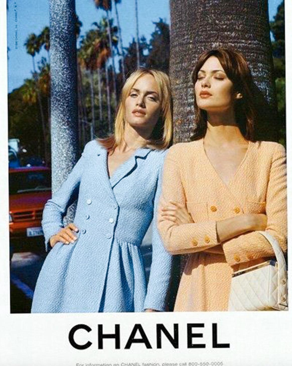 Chanel Vintage Spring/Summer 1996 Light Blue CC Tweed 96P Coat Mini Dress In Good Condition In Jersey City, NJ