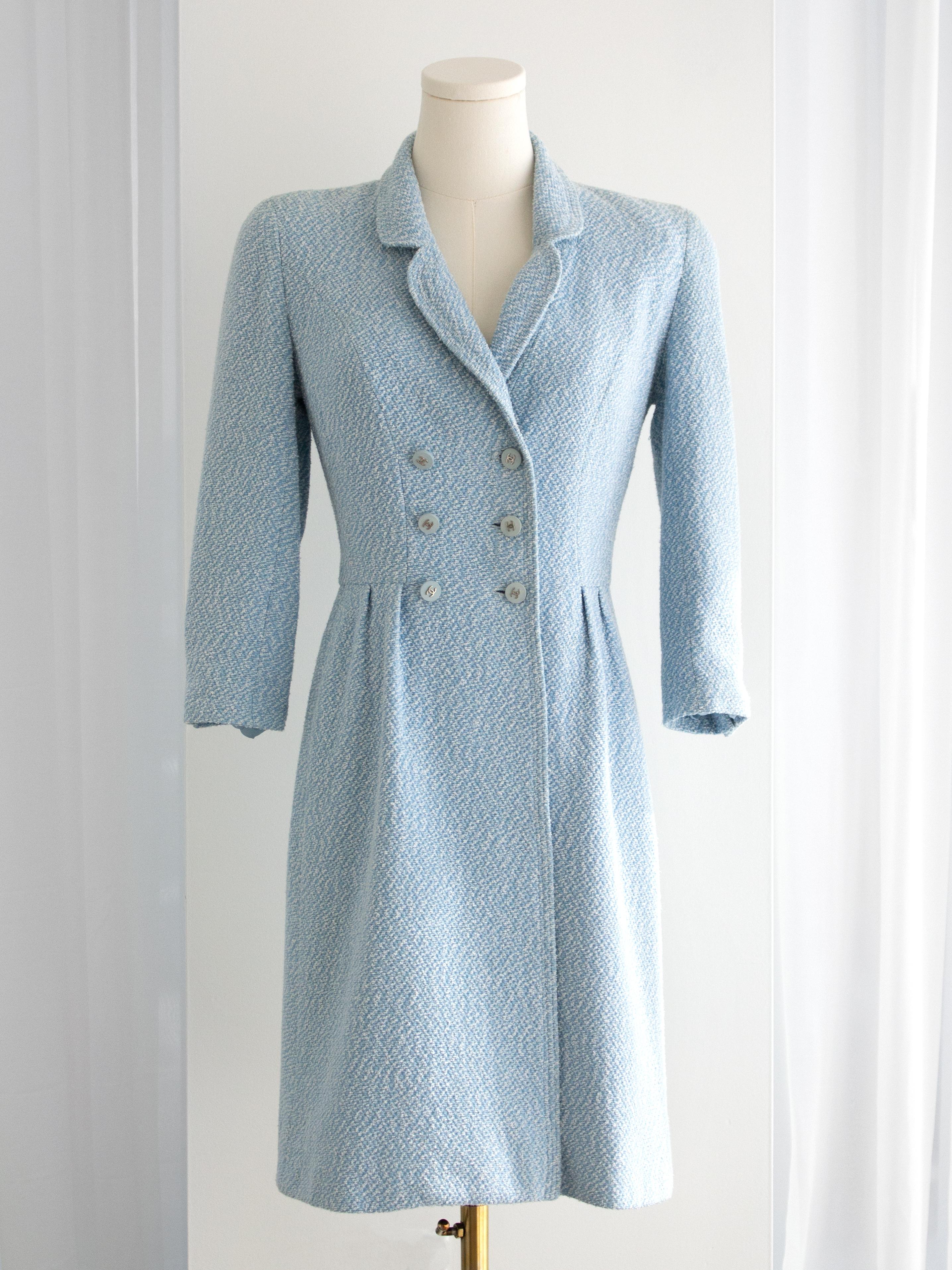 Chanel Vintage Spring/Summer 1996 Light Blue CC Tweed 96P Coat Mini Dress 1