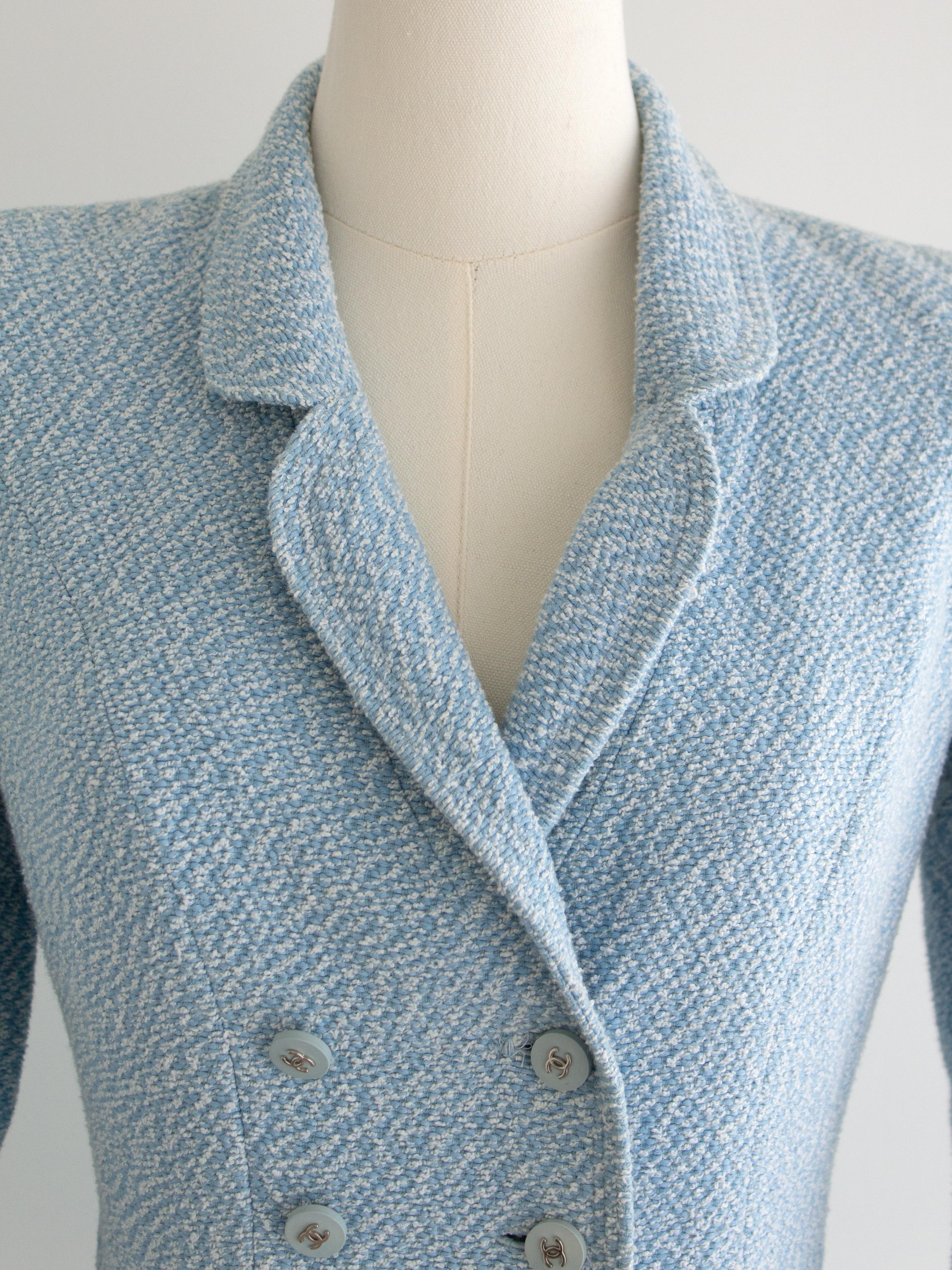Chanel Vintage Spring/Summer 1996 Light Blue CC Tweed 96P Coat Mini Dress 2
