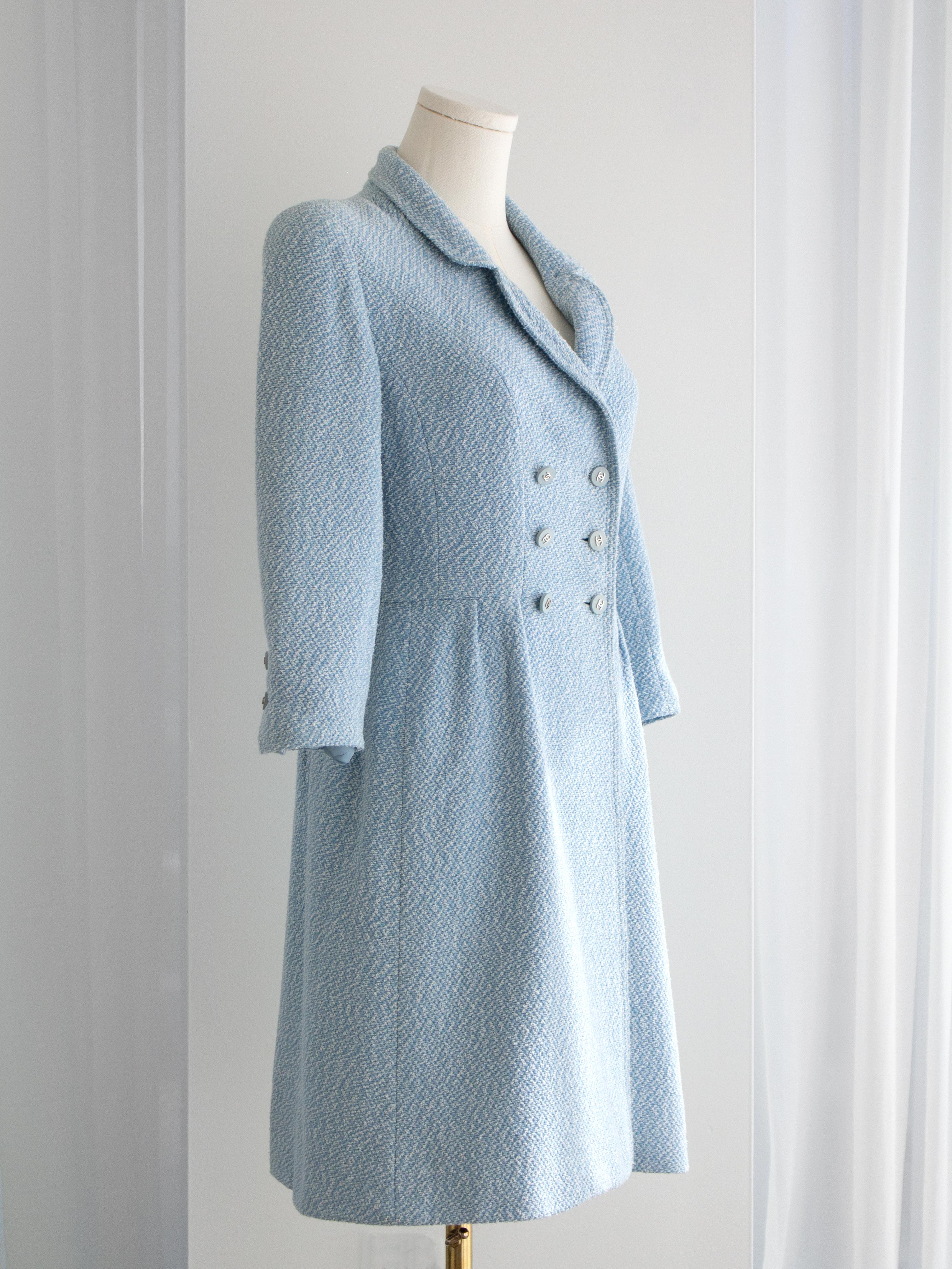 Chanel Vintage Spring/Summer 1996 Light Blue CC Tweed 96P Coat Mini Dress 3
