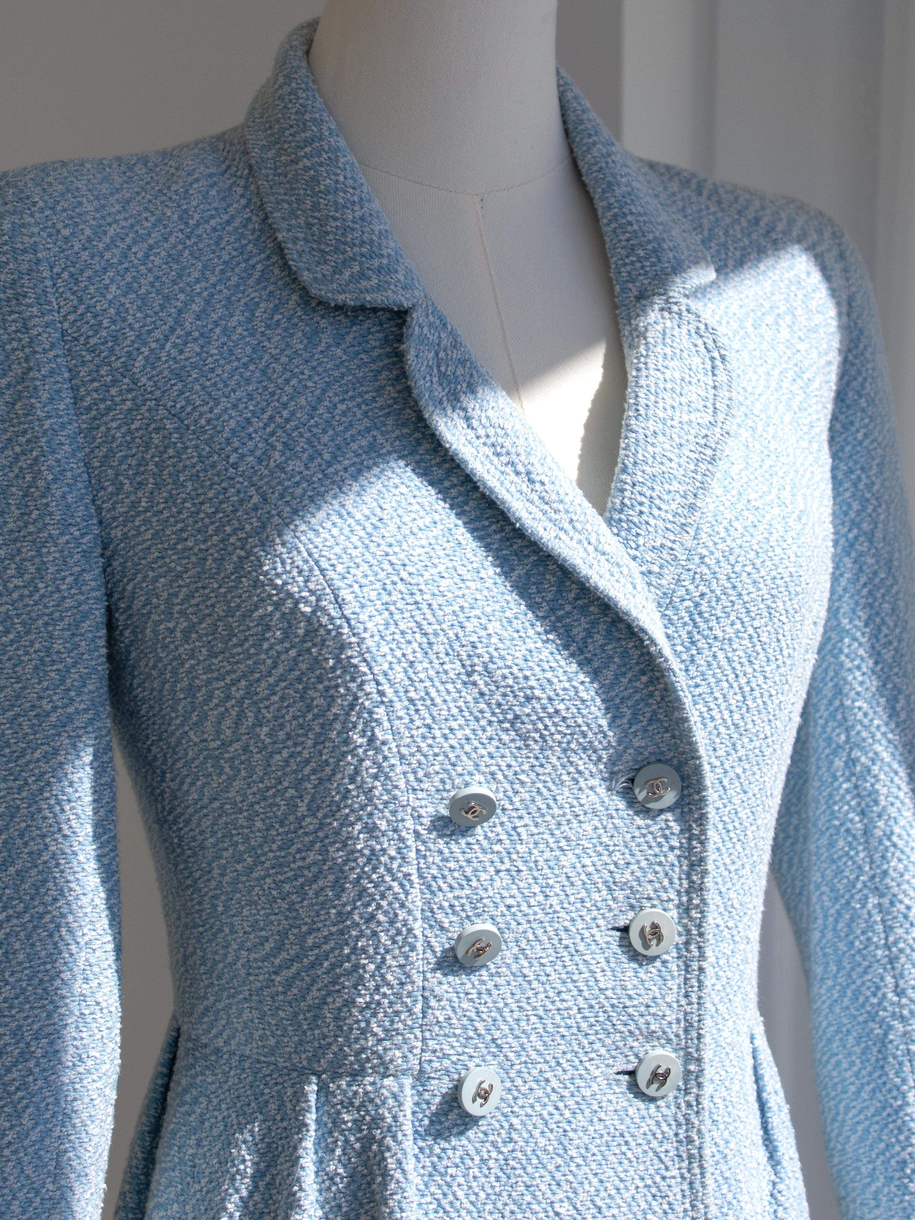 Chanel Vintage Spring/Summer 1996 Light Blue CC Tweed 96P Coat Mini Dress 4