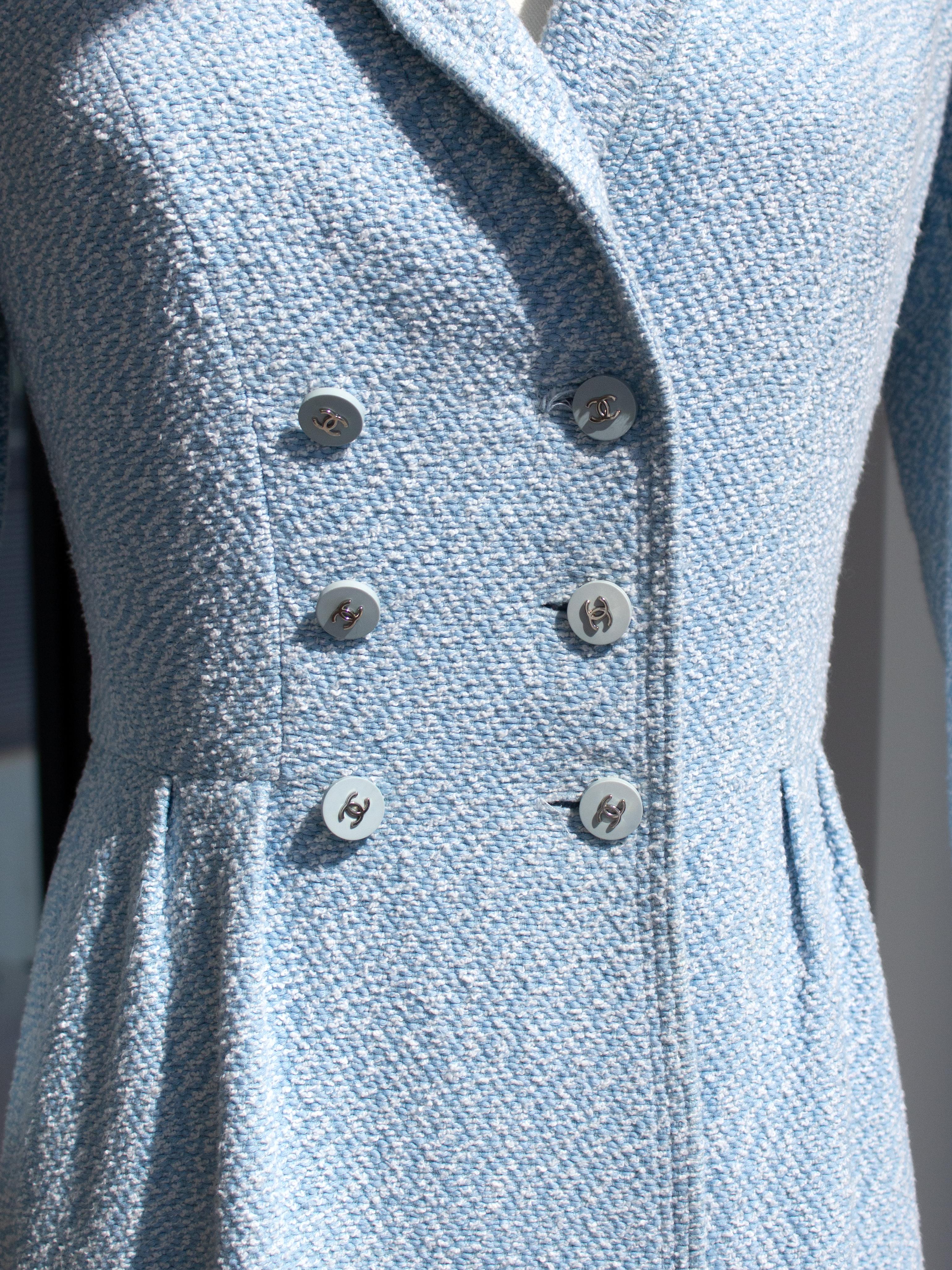 Chanel Vintage Spring/Summer 1996 Light Blue CC Tweed 96P Coat Mini Dress 5