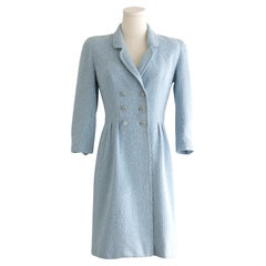 Chanel Vintage Spring/Summer 1996 Light Blue CC Tweed 96P Coat Mini Dress