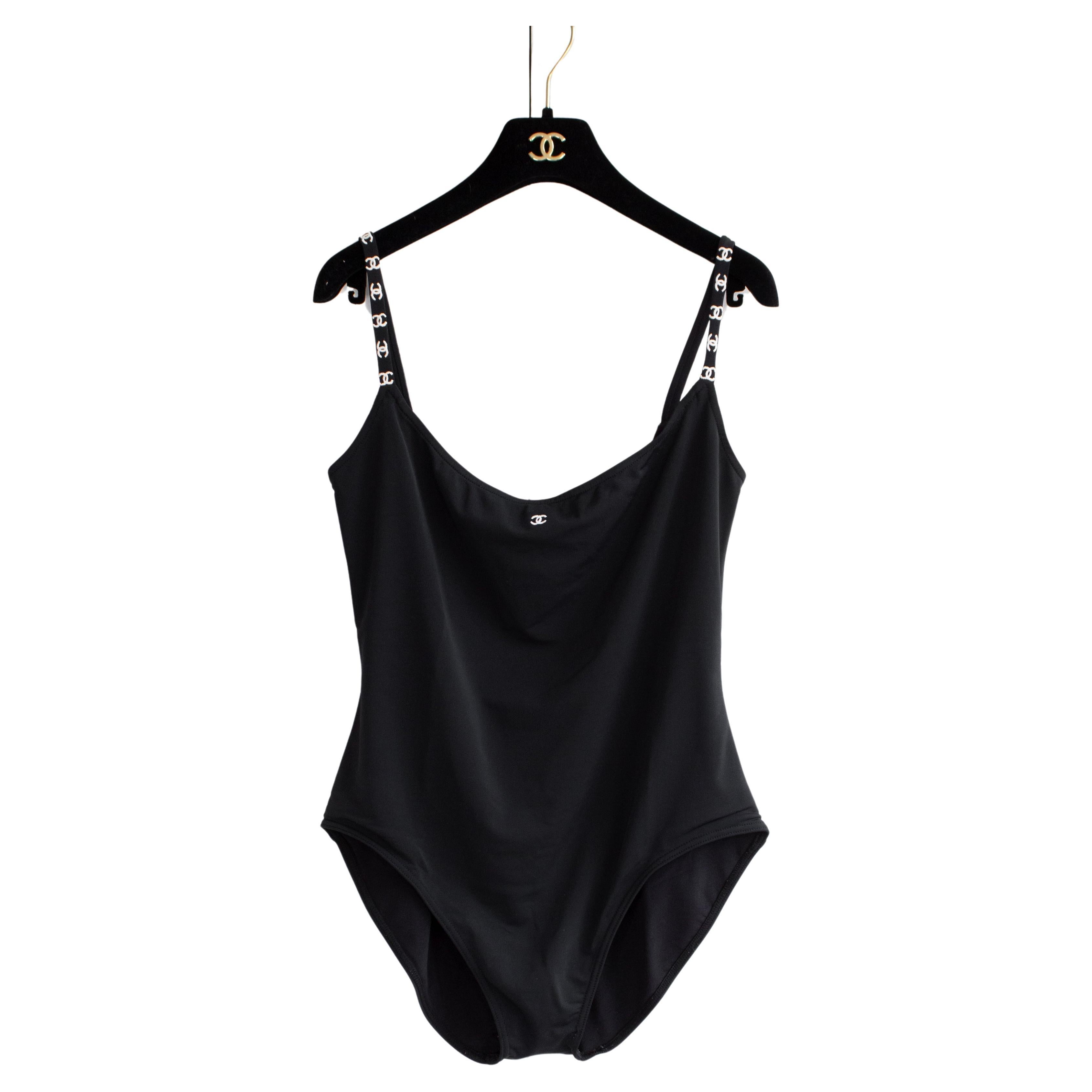 Chanel Vintage Spring Summer 1997 Black White CC Logo 97P Bodysuit Swimsuit