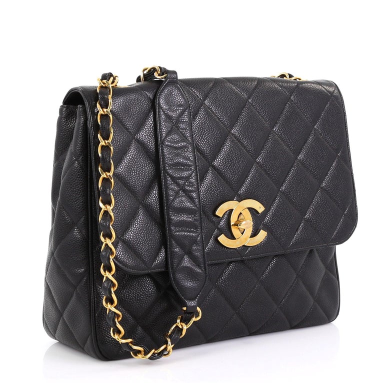 Chanel Vintage Square CC Flap Bag Quilted Caviar Medium at 1stDibs ...