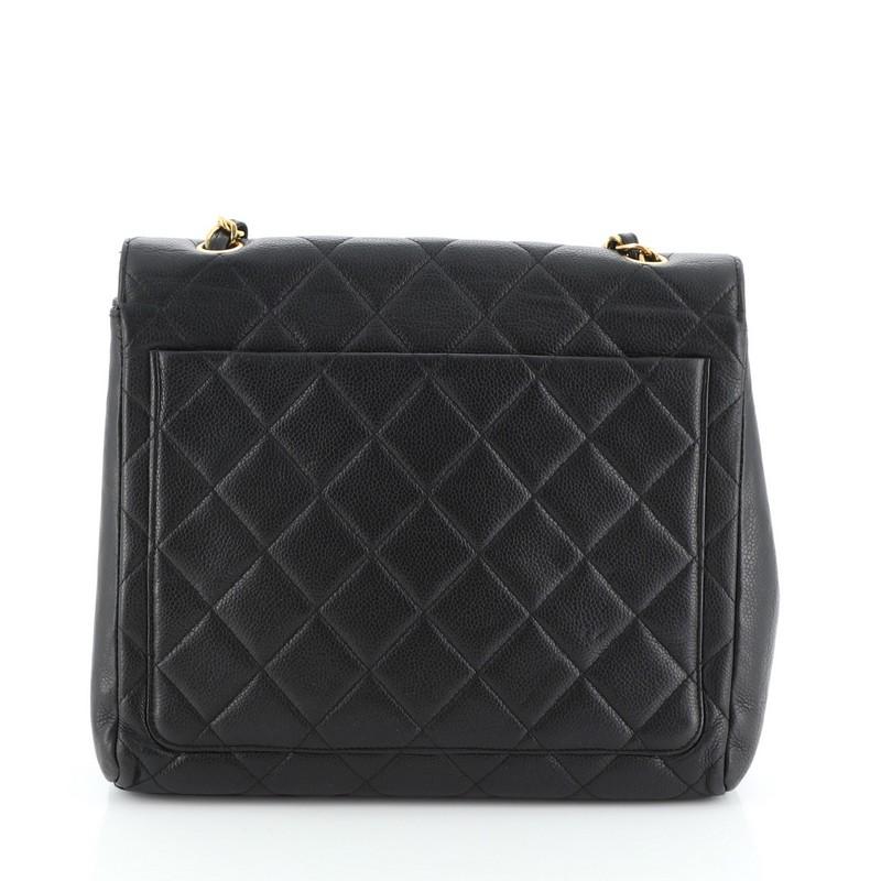 Black Chanel Vintage Square CC Flap Bag Quilted Caviar Medium