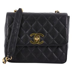Chanel Vintage Square CC Flap Bag Quilted Caviar Medium