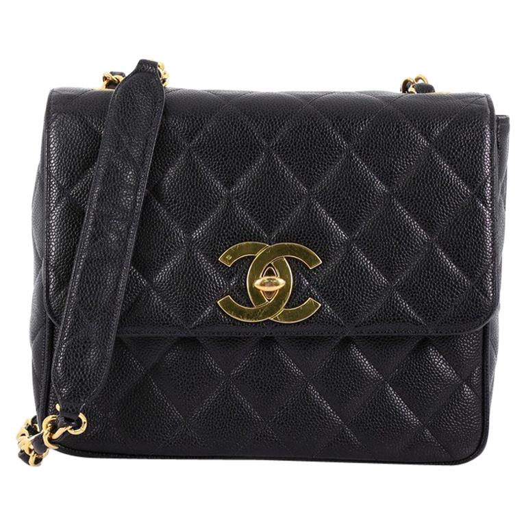 Chanel Vintage Square CC Flap Bag Quilted Caviar Medium at 1stdibs