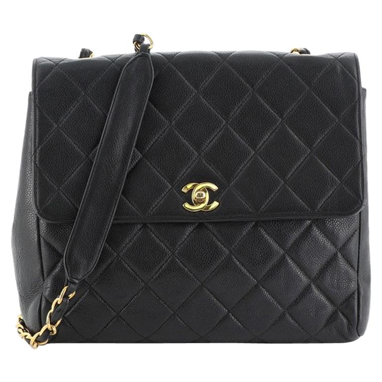 Chanel Vintage Square CC Flap Bag Quilted Caviar Medium
