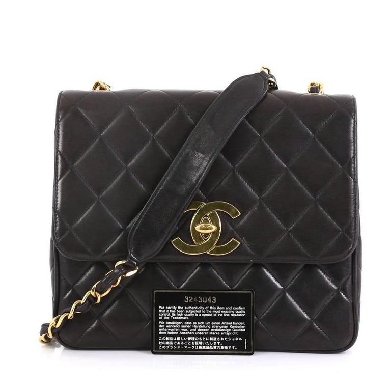 Chanel Vintage Square CC Flap Bag Quilted Lambskin Medium at 1stDibs