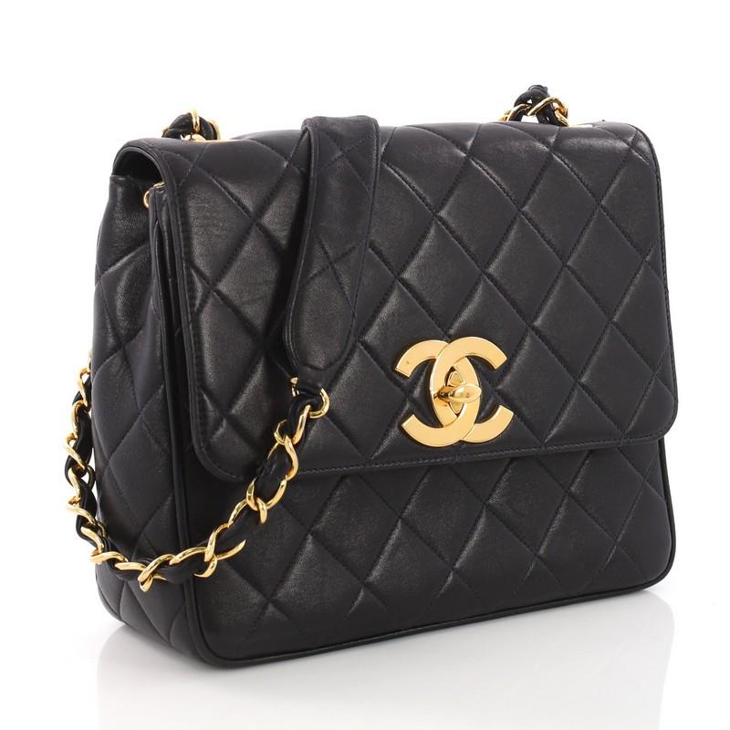 Black Chanel Vintage Square CC Flap Bag Quilted Lambskin Medium