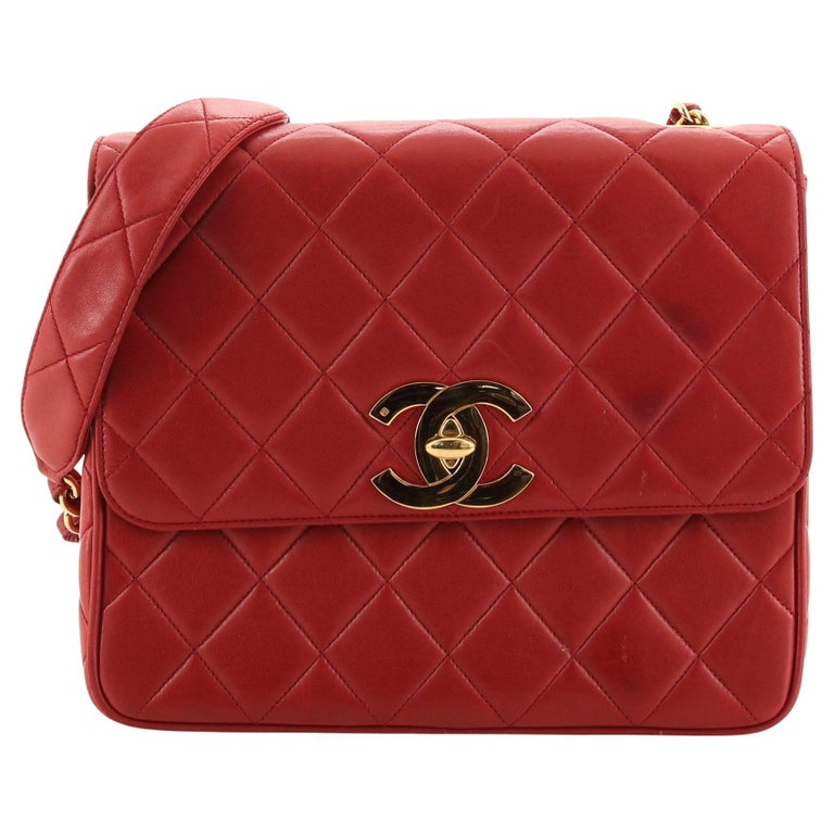 Chanel Vintage Square CC Flap Bag Quilted Lambskin Medium at