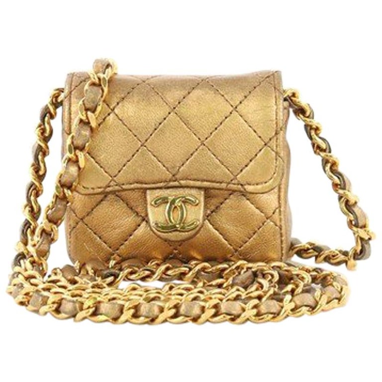 Chanel Vintage Square CC Flap Bag Quilted Leather Micro at 1stDibs