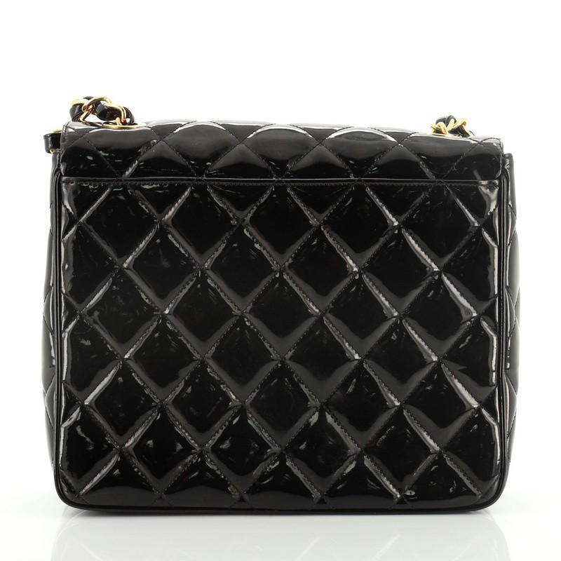 Chanel Vintage Square CC Flap Bag Quilted Patent Medium In Good Condition In NY, NY