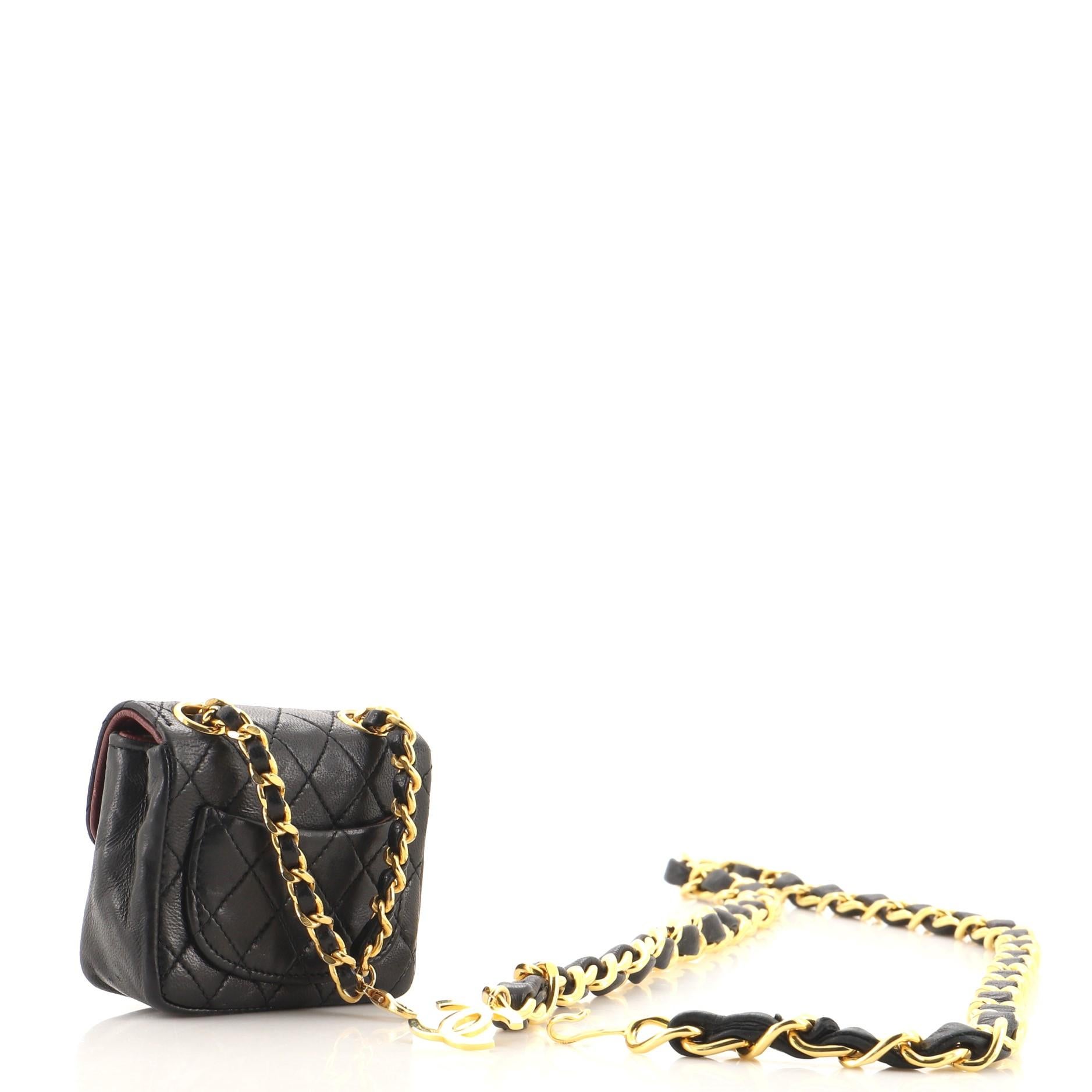 Black Chanel Vintage Square CC Flap Chain Belt Bag Quilted Lambskin Micro