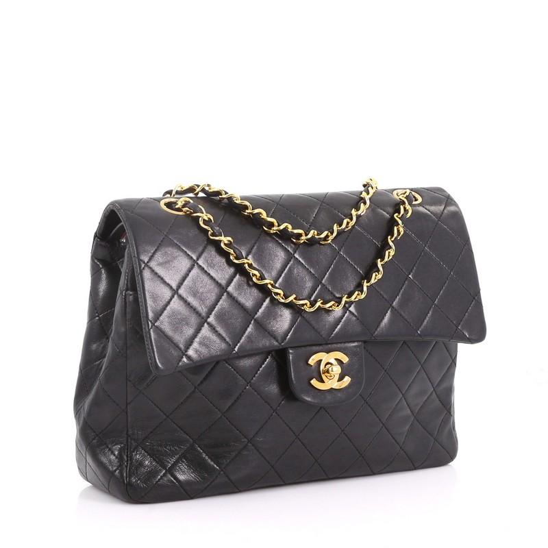 Black Chanel Vintage Square Classic Double Flap Bag Quilted Leather Medium