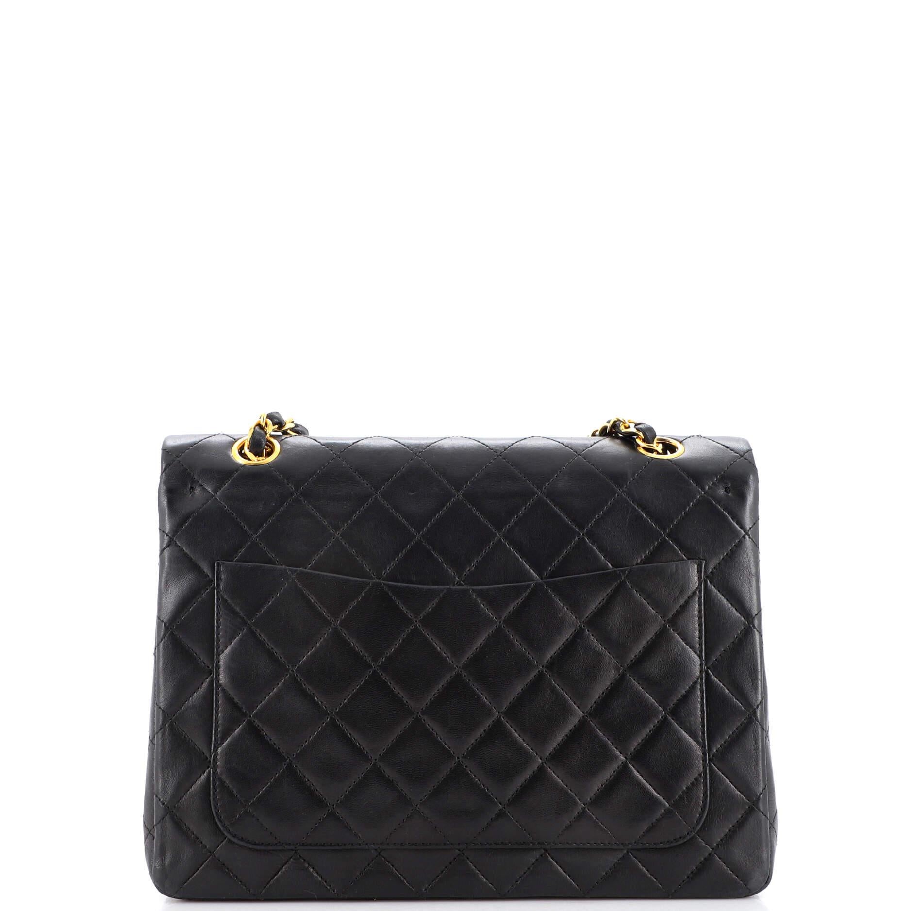 Chanel Vintage Square Classic Double Flap Bag Quilted Leather Medium In Fair Condition For Sale In NY, NY
