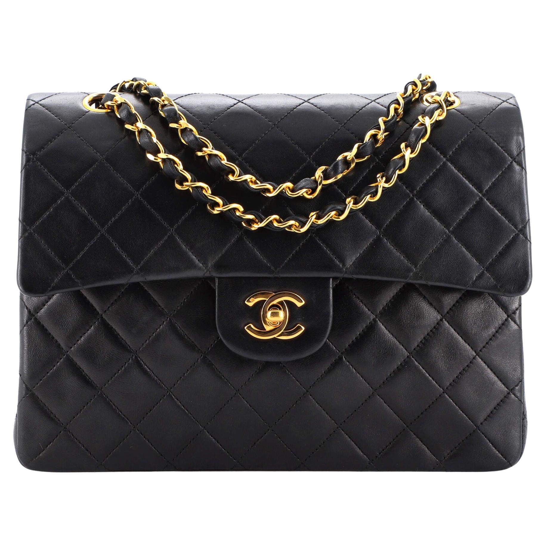 Chanel Vintage Square Classic Double Flap Bag Quilted Leather Medium For Sale