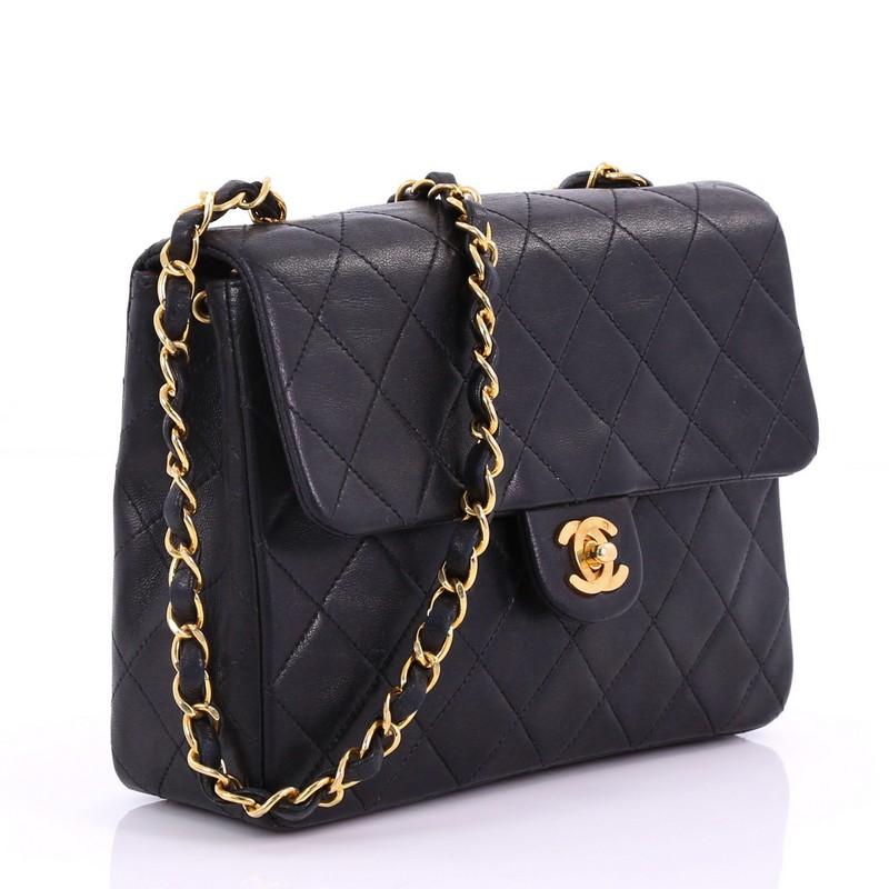 Black Chanel Vintage Square Classic Flap Bag Quilted Lambskin Small