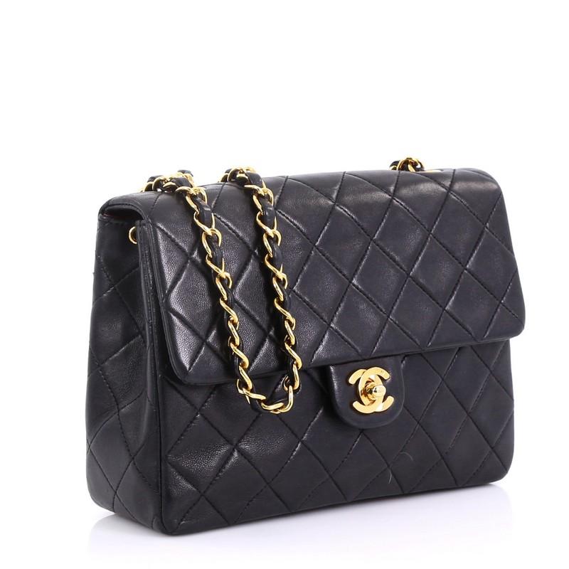 Black Chanel Vintage Square Classic Flap Bag Quilted Lambskin Small