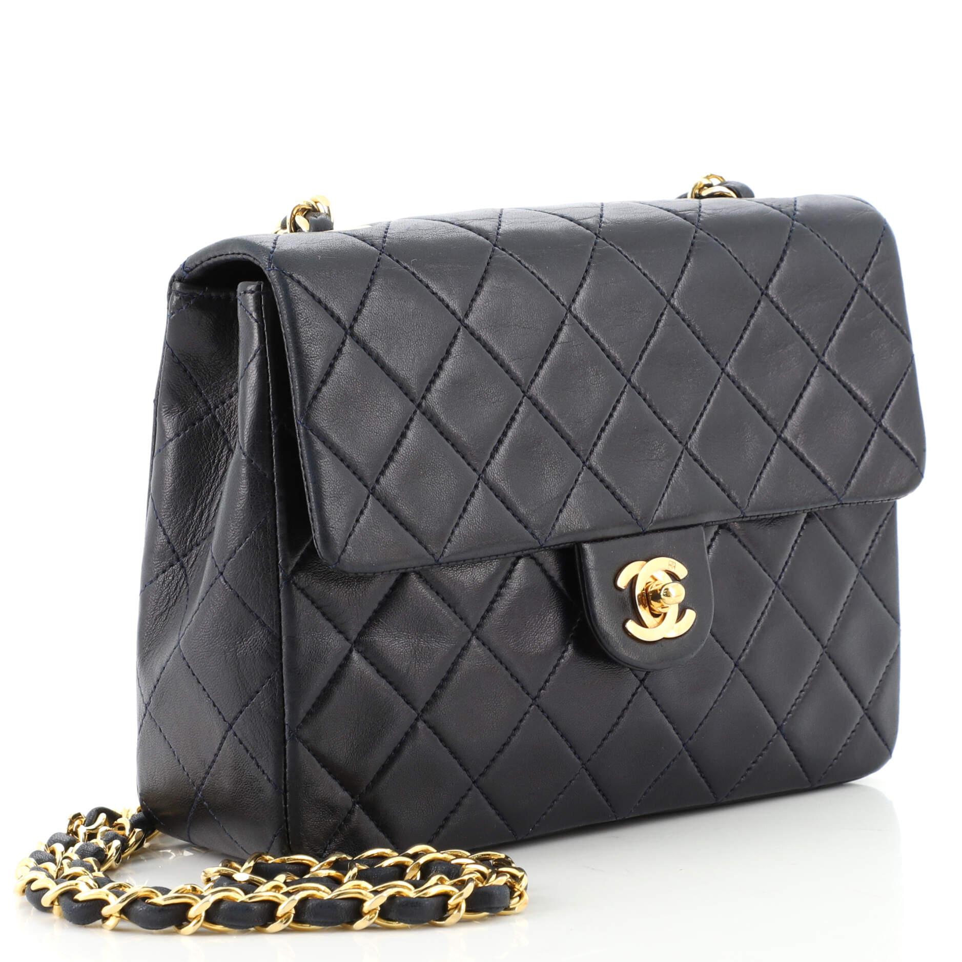 Black Chanel Vintage Square Classic Flap Bag Quilted Lambskin Small