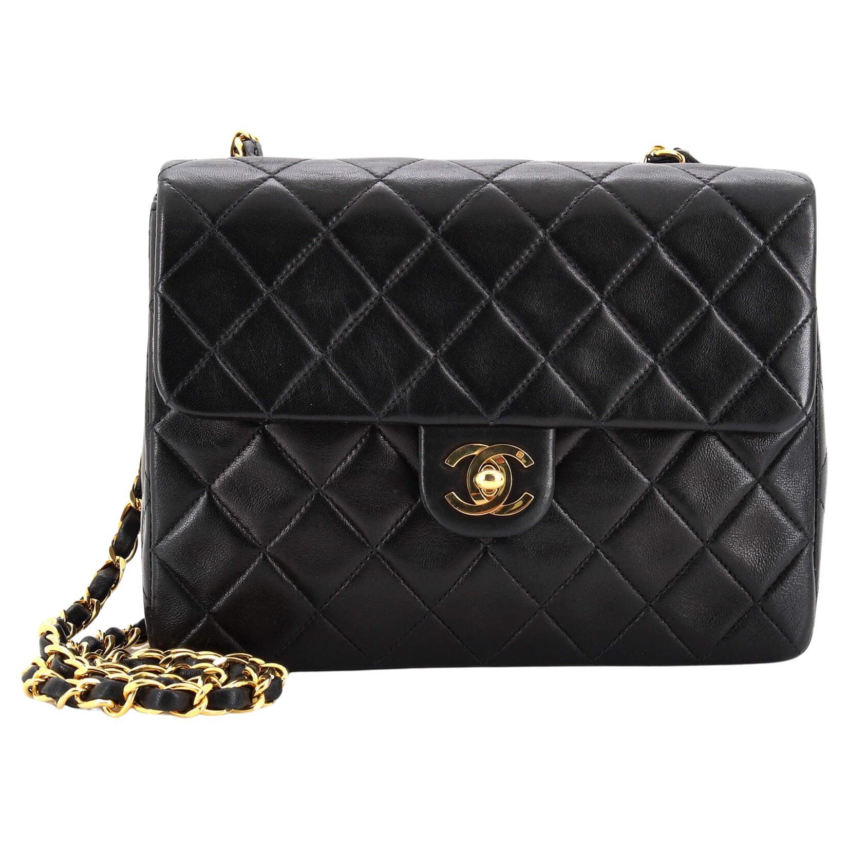 Chanel Vintage Square Classic Flap Bag Quilted Lambskin Small For Sale at  1stDibs