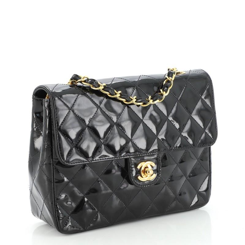 Black Chanel Vintage Square Classic Flap Bag Quilted Patent Small