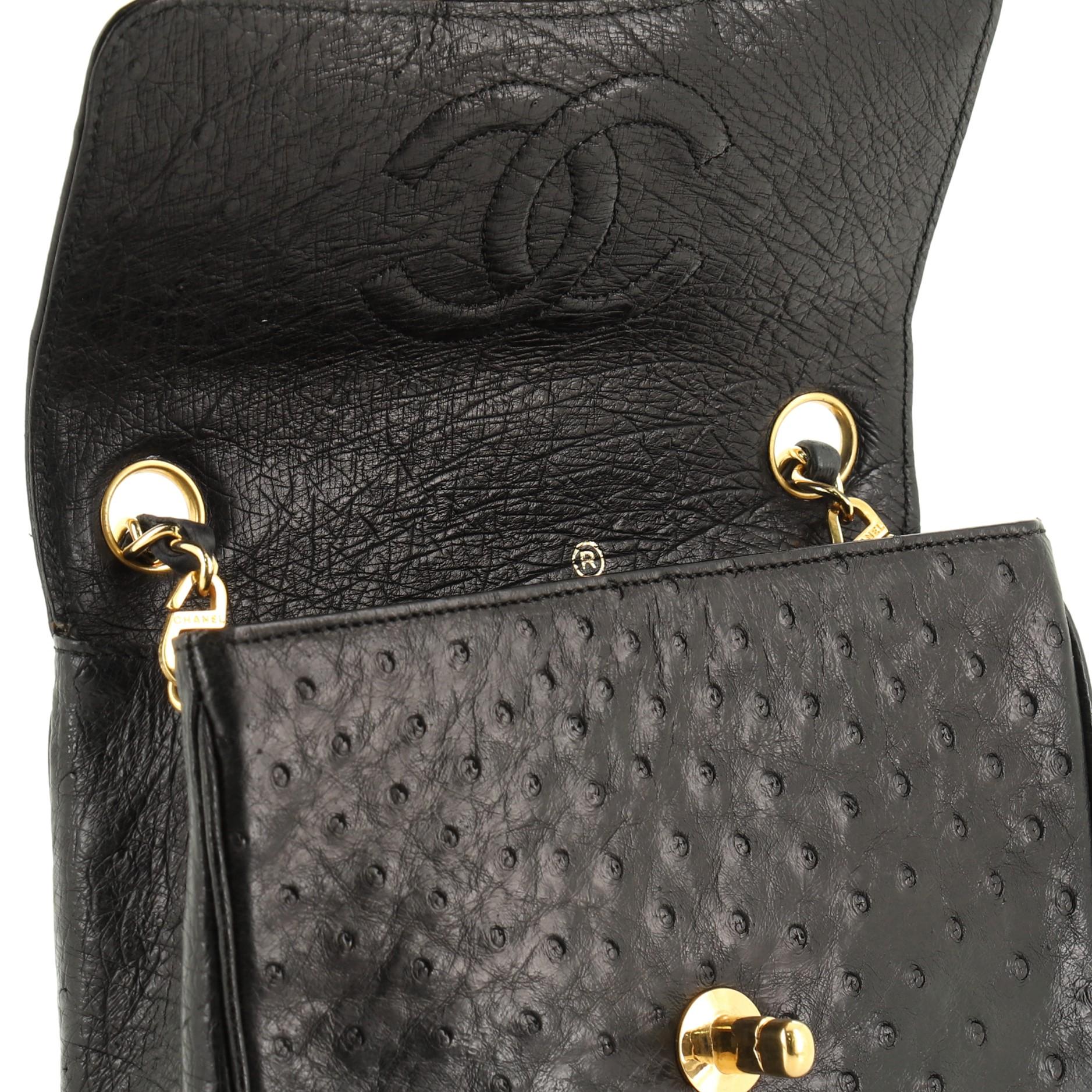 Chanel Vintage Square Classic Single Flap Bag Ostrich Mini 1