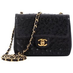Chanel Vintage Square Classic Single Flap Bag Ostrich Mini