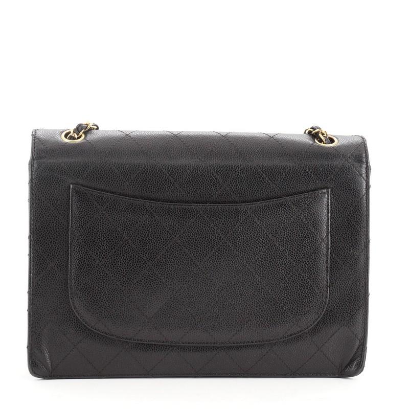 Black Chanel Vintage Square Classic Single Flap Bag Quilted Caviar Jumbo