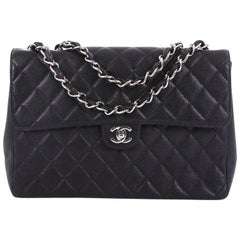 Chanel Vintage Square Classic Single Flap Bag Quilted Caviar Jumbo